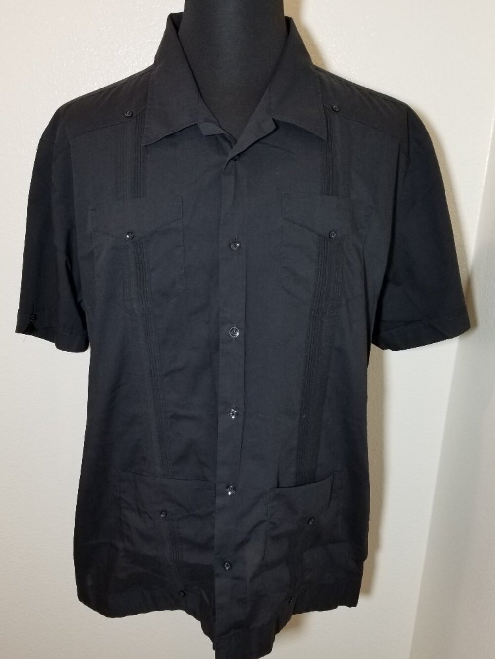 Monte Carlo Black Guayabera Cuban Men XXL Short Sleeve Button Up Island Vacation